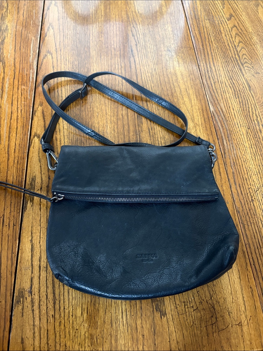 Margot Black Leather Fold-Over Crossbody Bag